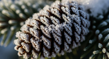 Frost on a pine cone in the winter forest. Macro.の素材