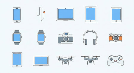 Set of vector line icons of gadgets, gadgets and gadgets. Vector illustrationの素材