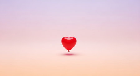 Red heart balloon on pastel gradient background. Valentines day concept.の素材