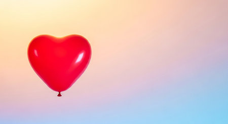 Red heart balloon on blue sky background. Valentines day concept.の素材