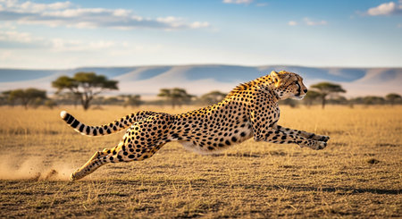 Cheetah running in the savannah, Namibia, Africaの素材