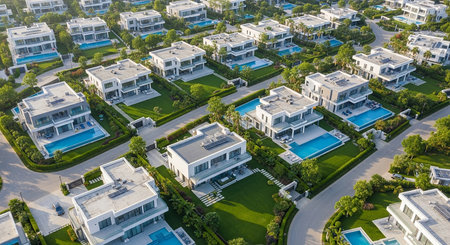 Aerial view of luxury villas in Miami Beach, Florida.の素材