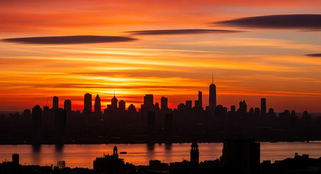 Manhattan skyline at sunset, New York City, United States.の素材