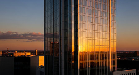 Skyscrapers of Frankfurt am Main at sunset, Germany.の素材