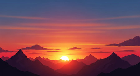 Sunset in the mountains. Sunrise in the mountains. Vector illustrationの素材
