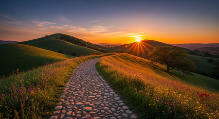 Beautiful sunset in Tuscany, Italy. Panoramic imageの素材
