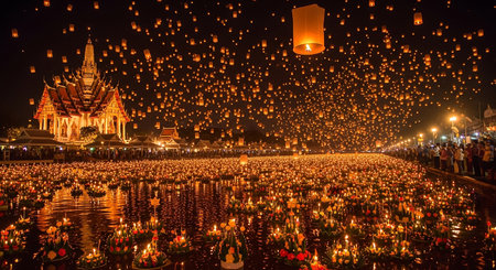 Loy Krathong festival in Chiang Mai, Thailand.の素材