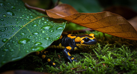 Fire salamander (Salamandra salamandra) in the rain forestの素材
