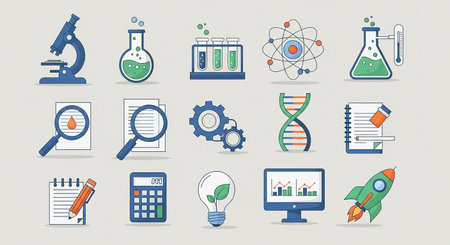 Science and education icons set in flat design style. Vector illustration.の素材