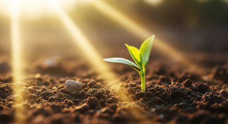 Green seedling illustrating concept of new life and beginning of a new lifeの素材