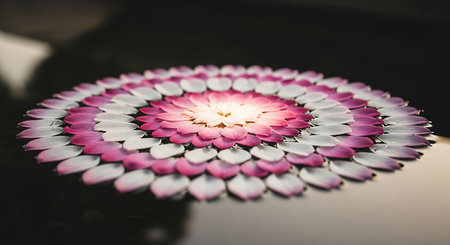 pink and white lotus petals on the black background.の素材