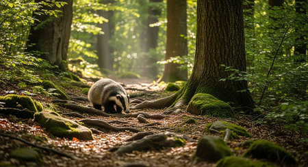 Badger (Meles meles) in the forest. Wild animal in the nature habitat.の素材
