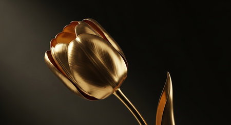 Gold tulip on a black background. 3d rendering, 3d illustration.の素材