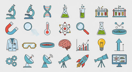 Science and education icons set. Vector illustration in thin line style.の素材