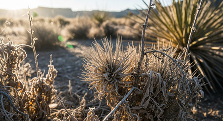 Frosty grass in the winter in the desert of Arizona.の素材