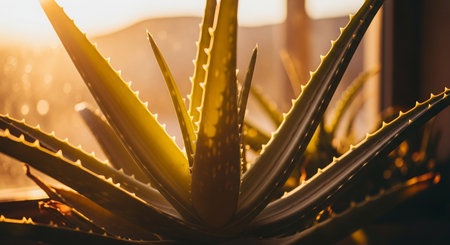 Aloe vera plant close up. Natural background with copy space.の素材