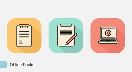 Clipboard and pen line icons, flat design, vector illustrationの素材