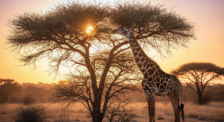 Giraffe at sunset in the Etosha National Park, Namibiaの素材