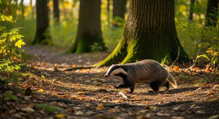 Badger, Meles meles, single mammal on path,  Germanyの素材