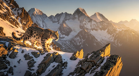 Snow leopard on the top of the mountain. Snow leopard.の素材