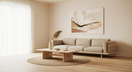 interior design modern bright room with sofa 3D rendering illustration computer generated imageの素材