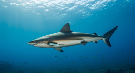 Picture shows a Caribbean reef shark at the Bahamas, Cancunの素材