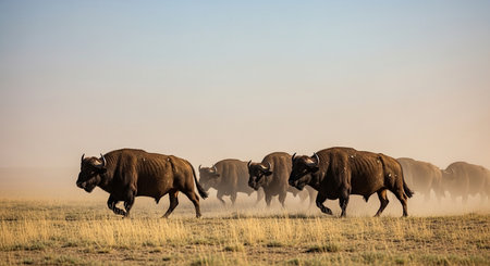 Buffalo herd in the savannah of the Okavango Delta, Botswanaの素材