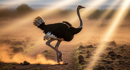 Ostrich (Struthio camelus) in the morning lightの素材