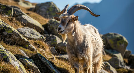 Goat on the top of a mountain in the Swiss Alps.の素材