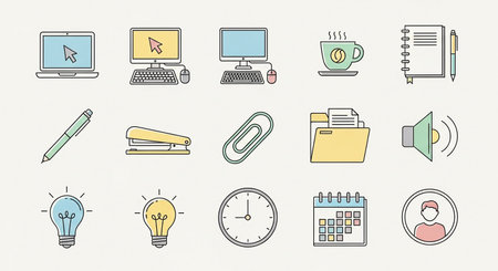 Business and office icons set. Vector illustration in thin line style.の素材