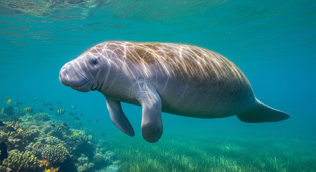Beautiful sea lion in the coral reef of the Caribbean Sea.の素材