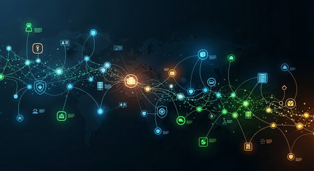 Abstract background with world map and network connection. Vector Illustration.の素材