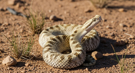Close-up of a western diamondback rattlesnake in the desertの素材