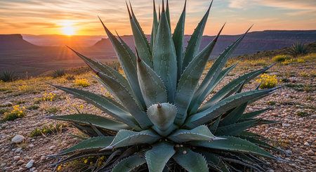 Agave cactus in the desert at sunset, Arizona, USAの素材