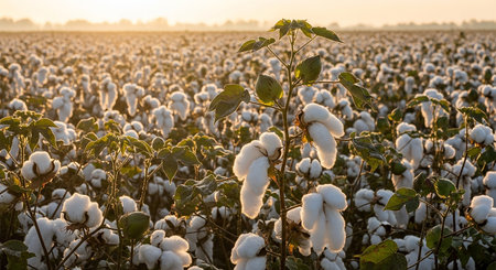 Cotton field at sunset in autumn. Cotton plantation in the Netherlandsの素材