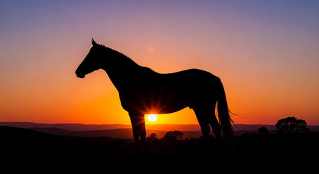 Silhouette of a horse at sunset in the Australian Outbackの素材