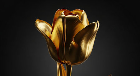 Golden tulips on a black background. 3d rendering, 3d illustration.の素材