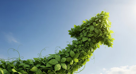 Green leaves of a vine on a blue sky background. 3d renderingの素材