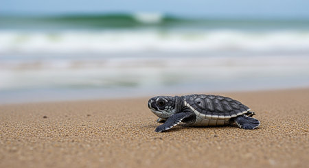 Little baby sea turtle on the beach in Sri Lanka, Africa.の素材