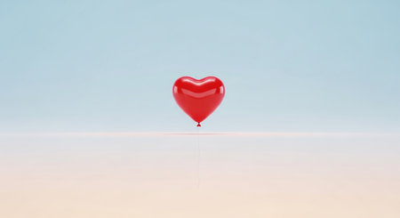Red heart balloon on a white background. 3d render illustration.の素材