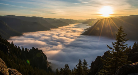 Sunrise over the sea of fog in Sequoia National Park, Californiaの素材