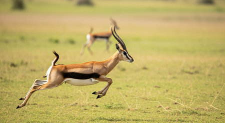 Springbok (Aepyceros melampus) jumping in savannahの素材