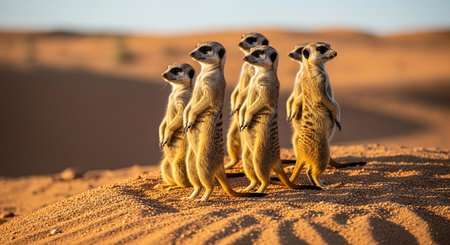 Group of meerkats in the Namib desert, Namibiaの素材