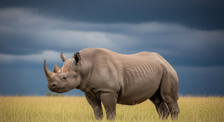 White rhinoceros in the savannah of Amboseli National Park, Kenyaの素材