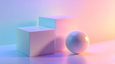 3d render of podiums and sphere in pastel colors.の素材