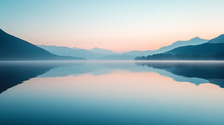Lake in the mountains at sunrise. Beautiful summer landscape. Long exposure.の素材