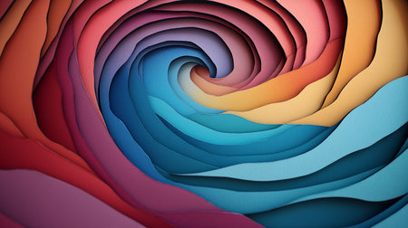 3d render, abstract background with multicolored layers of paperの素材