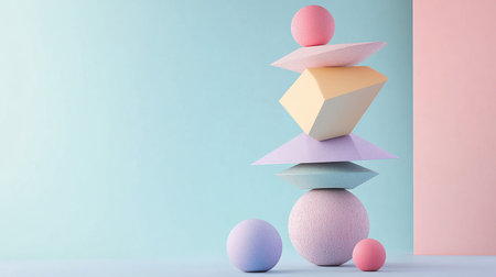 Abstract composition of geometric shapes on pastel background. Minimal concept.の素材