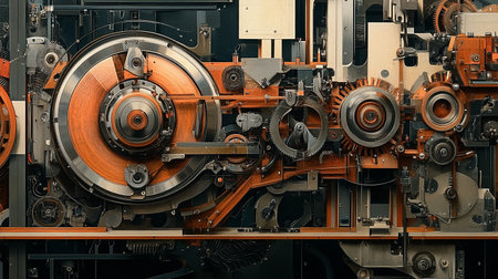 Detail of the mechanism of an old machine. Industrial background.の素材
