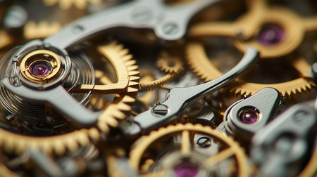 Close up of the mechanism of an old clock. Macro shot.の素材
